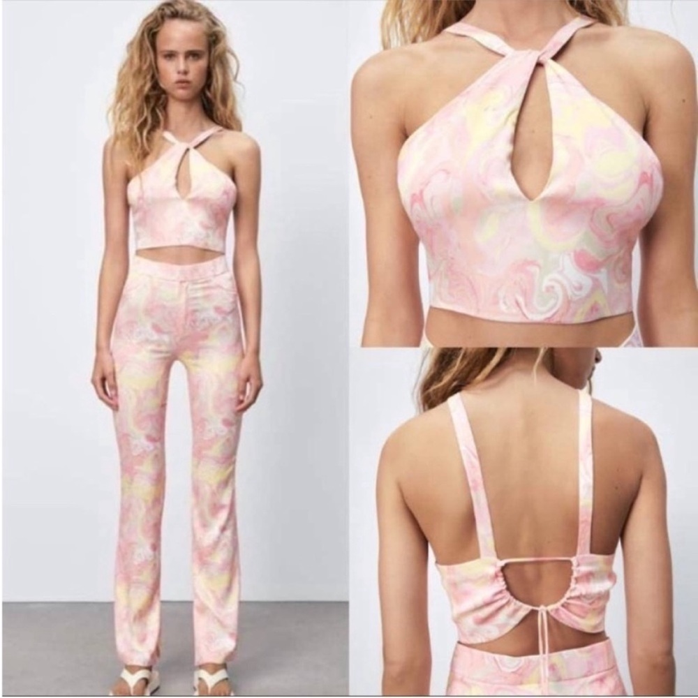 Zara 7385/404/050 marbled halter crop top size S